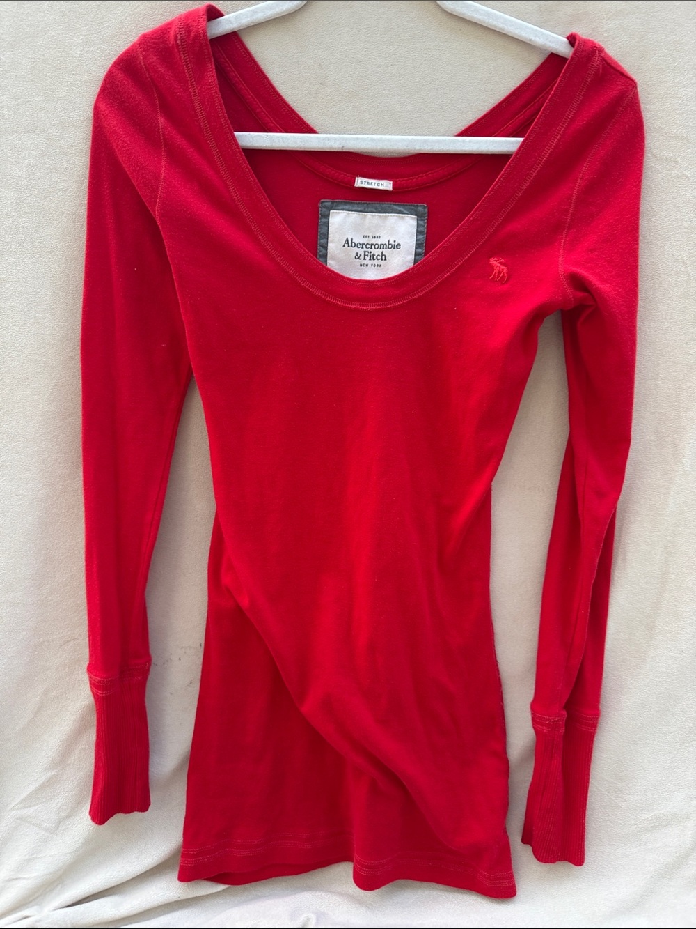 Y2K Abercrombie & Fitch Red Scoop Neck Long Sleeve Early 2000’s Tee